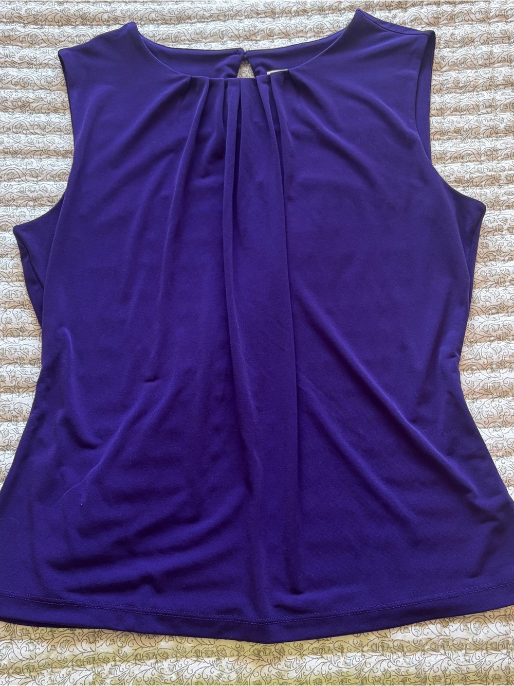 Calvin Klein Sleeveless Pleated Front Top in Deep Purple